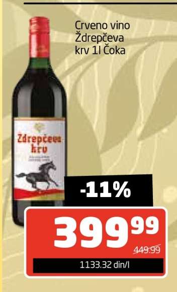 Crveno vino Ždrepčeva krv 1l Čoka