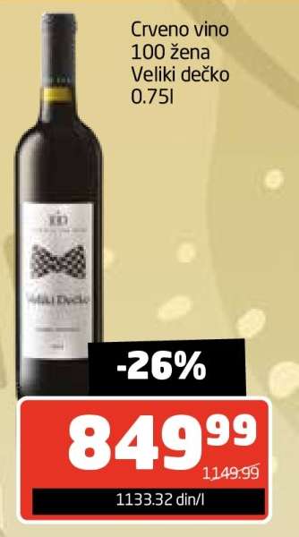 Crveno vino 100 žena Veliki dečko 0.75l