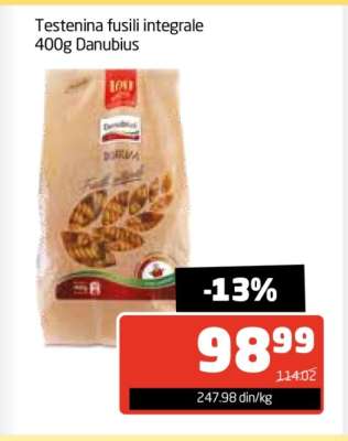 Testenina fusili integrale 400g Danubius