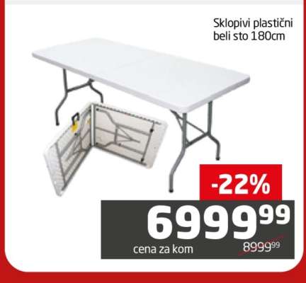 Sklopivi plastični beli sto 180cm
