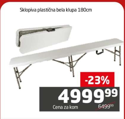 Sklopiva plastična bela klupa 180cm