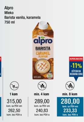 Alpro Mleko Barista vanila, karamela