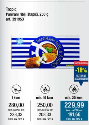 Tropic Panirani riblji štapići, 250 g