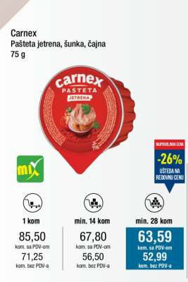 Carnex Pašteta jetrena, šunka, čajna