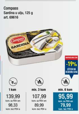 Compass Sardina u ulju, 125 g