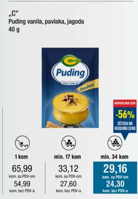 Puding vanila, pavlaka, jagoda 40 g