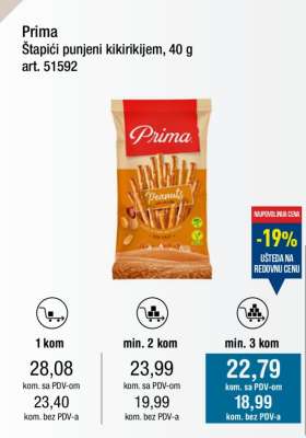 Prima Štapići punjeni kikirikijem, 40 g