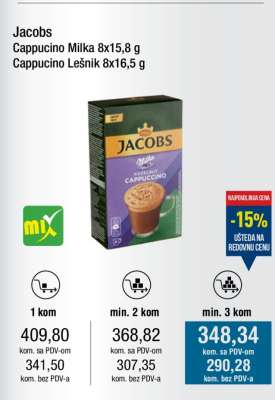 Jacobs Cappuccino Milka 8x15,8 g / Cappuccino Lešnik 8x16,5 g