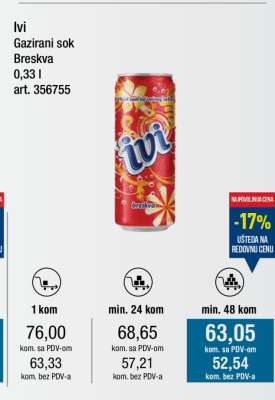 Ivi Gazirani sok Breskva 0,33 l