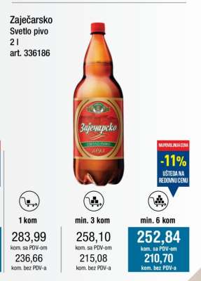 Zaječarsko Svetlo pivo 2 l