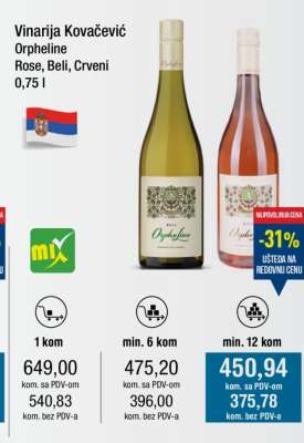 Vinarija Kovačević Orpheline Rose, Beli, Crveni