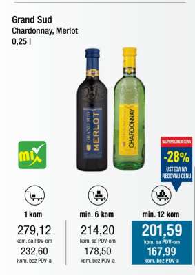 Grand Sud Chardonnay, Merlot 0,25 l