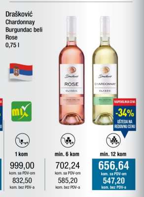 Drašković Chardonnay Burgundac beli Rose 0,75 l