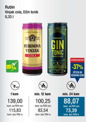 Rubin Vinjak cola, Džin tonik 0,33 l
