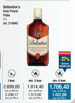 Ballantine‘s Viski Finest Flaša 1 l