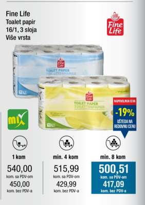 Fine Life Toalet papir 16/1, 3 sloja