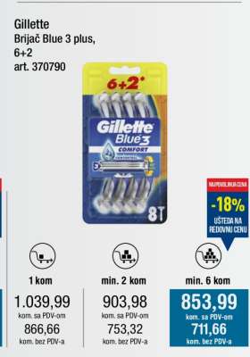 Gillette Brijač Blue 3 plus, 6+2