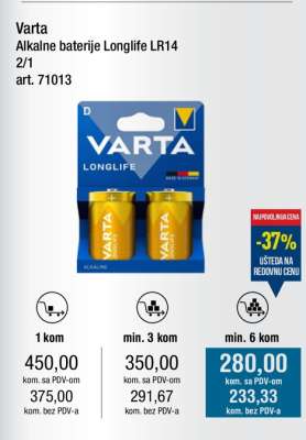 Varta Alkalne baterije Longlife LR14 2/1