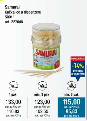 Samurai Čačkalice u dispenzeru 500/1
