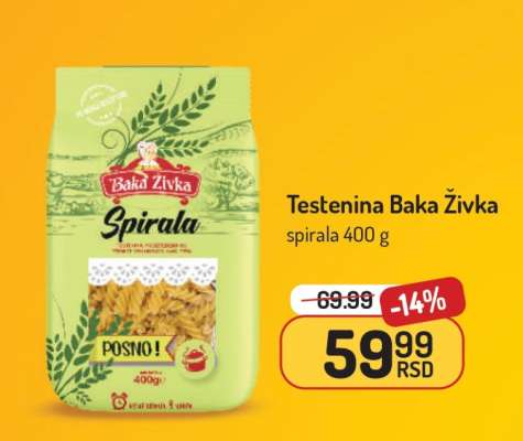 Testenina Baka Živka spirala 400 g