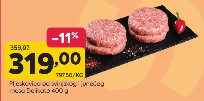 Pljeskavica od svinjskog i junećeg mesa Delikato 400 g