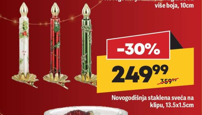 Novogodišnja staklena sveća na klipu