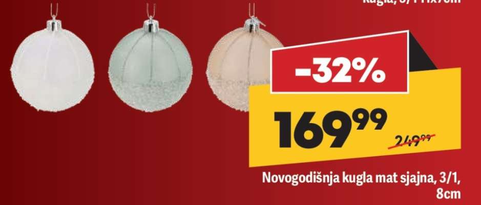 Novogodišnja kugla mat sjajna, 3/1, 8cm