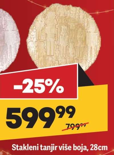 Stakleni tanjir više boja, 28cm