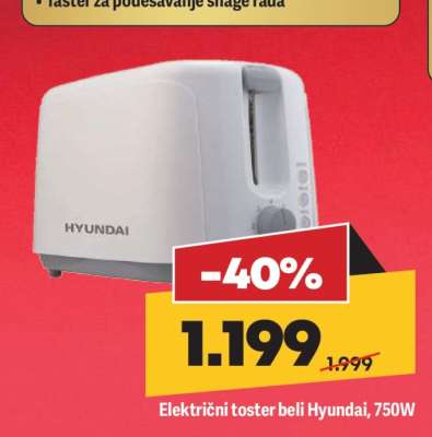 Električni toster beli Hyundai, 750W