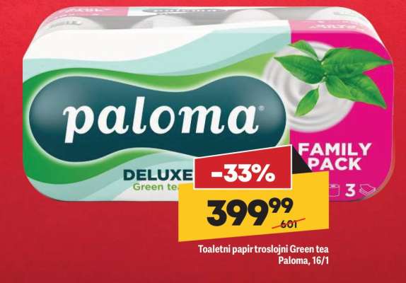 Toaletni papir troslojni Green tea Paloma, 16/1