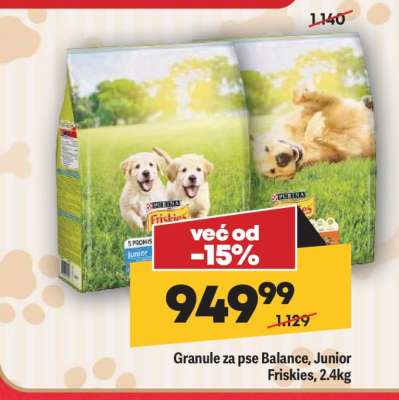 Granule za pse Balance, Junior Friskies, 2,4kg
