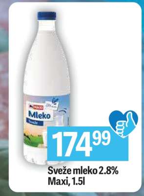 Svěže mléko 2.8% Maxi, 1.5l