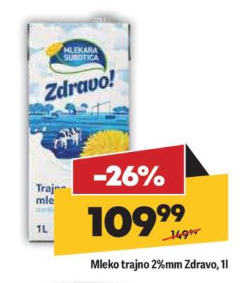 Mleko trajno 2%mm Zdravo, 1l