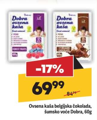 Ovsena kaša belgijska čokolada, šumsko voće Dobra, 60g