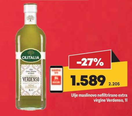 Ulje maslinovo nefiltrirano extra virgine Verdenso, 1l