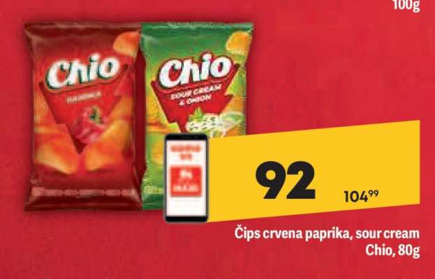 Čips crvena paprika, sour cream Chio, 80g