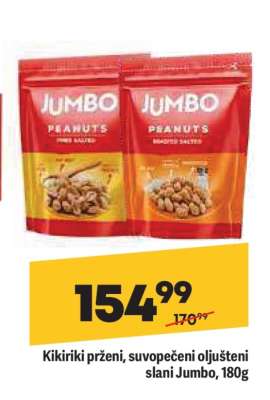 Kikiriki prženi, suvopečeni oljušteni slani Jumbo, 180g