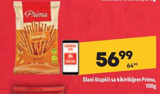 Slani štapići sa kikirikijem Prima, 100g