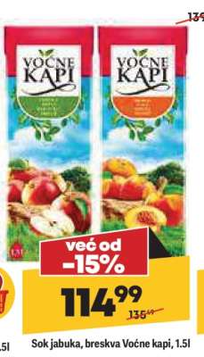 Sok jabuka, breskva Voćne kapi, 1.5l
