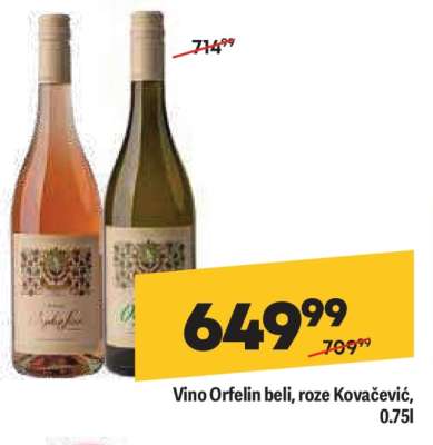 Vino Orfelin beli, roze Kovačević, 0.75l