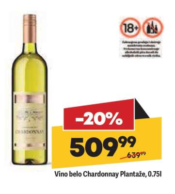 Vino belo Chardonnay Plantaze 0,75l