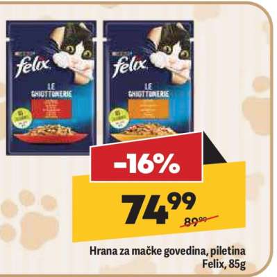 Hrana za mačke govedina, piletina Felix, 85g