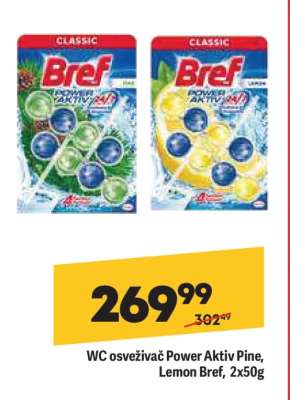 WC osvěžovač Power Aktiv Pine, Lemon Bref, 2x50g