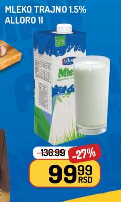 Mleko trajno 1.5% Alloro 1l