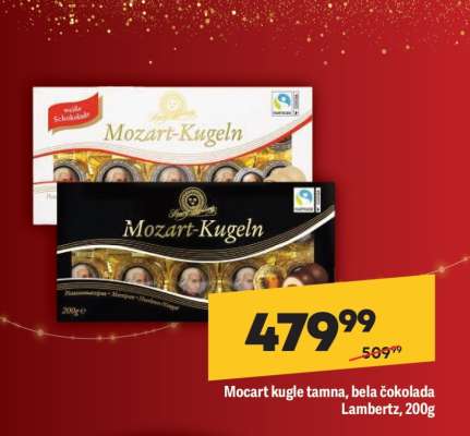 Mocart kugle tamna, bela čokolada Lambertz, 200g
