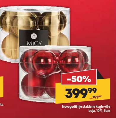 Novogodišnje staklene kugle više boja, 10/1, 6cm