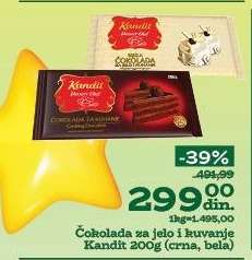 Čokolada za jelo i kuvanje Kandit 200g (crna, bela)