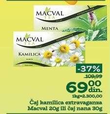 Čaj kamilica extravaganza Macval 20g ili čaj nana 30g