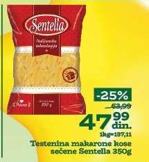 Testenina makarone kose sečene Sentella 350g