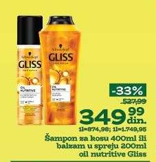 Šampon za kosu 400ml ili balzam u spreju 200ml oil nutritive Gliss